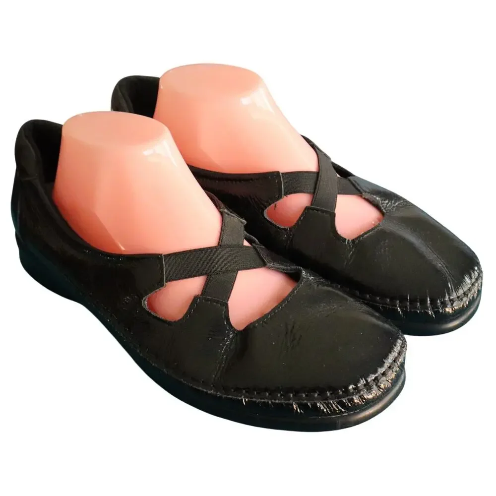 SAS Crissy Black Patent Leather Tripad Comfort Moc Toe Loafer Womens 11W Wide